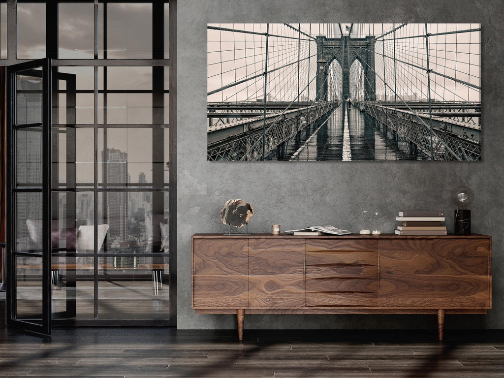 Brooklyn Bridge Canvas Print, Black and White New York City Art, Iconic Bridge Wall Decor, Industrial Urban Landscape, Large NYC Canvas Art