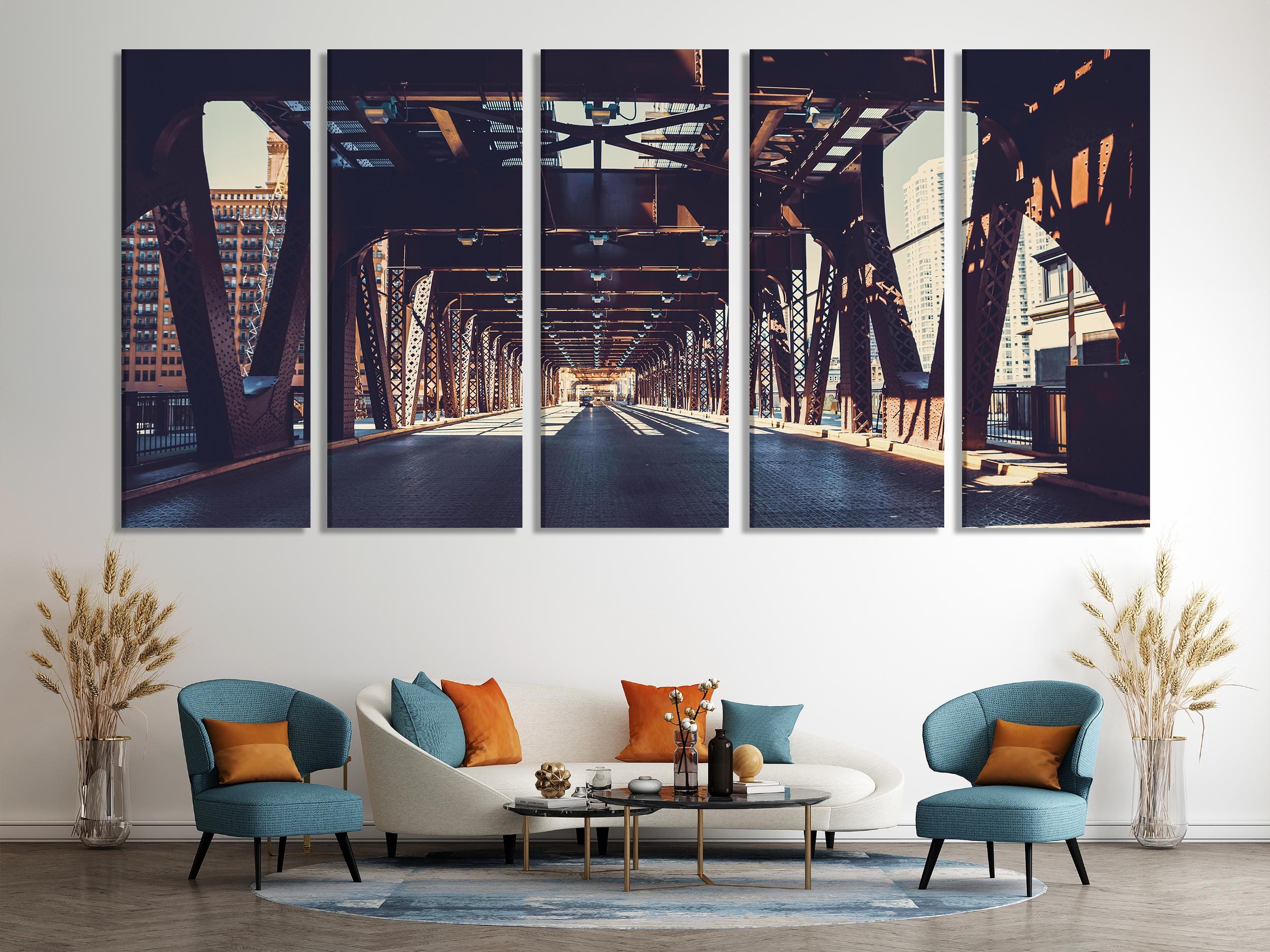 Urban Chicago Bridge Canvas Print, Large Urban Office Wall Art, Industrial Architecture Artwork, Modern Urban Art Print, Chicago Wall Decor