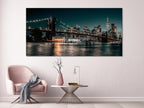 Brooklyn Bridge Canvas Print, New York City Skyline Wall Art, Large Nightscape Artwork, Iconic NYC Landmark, Modern City Art Office Decor