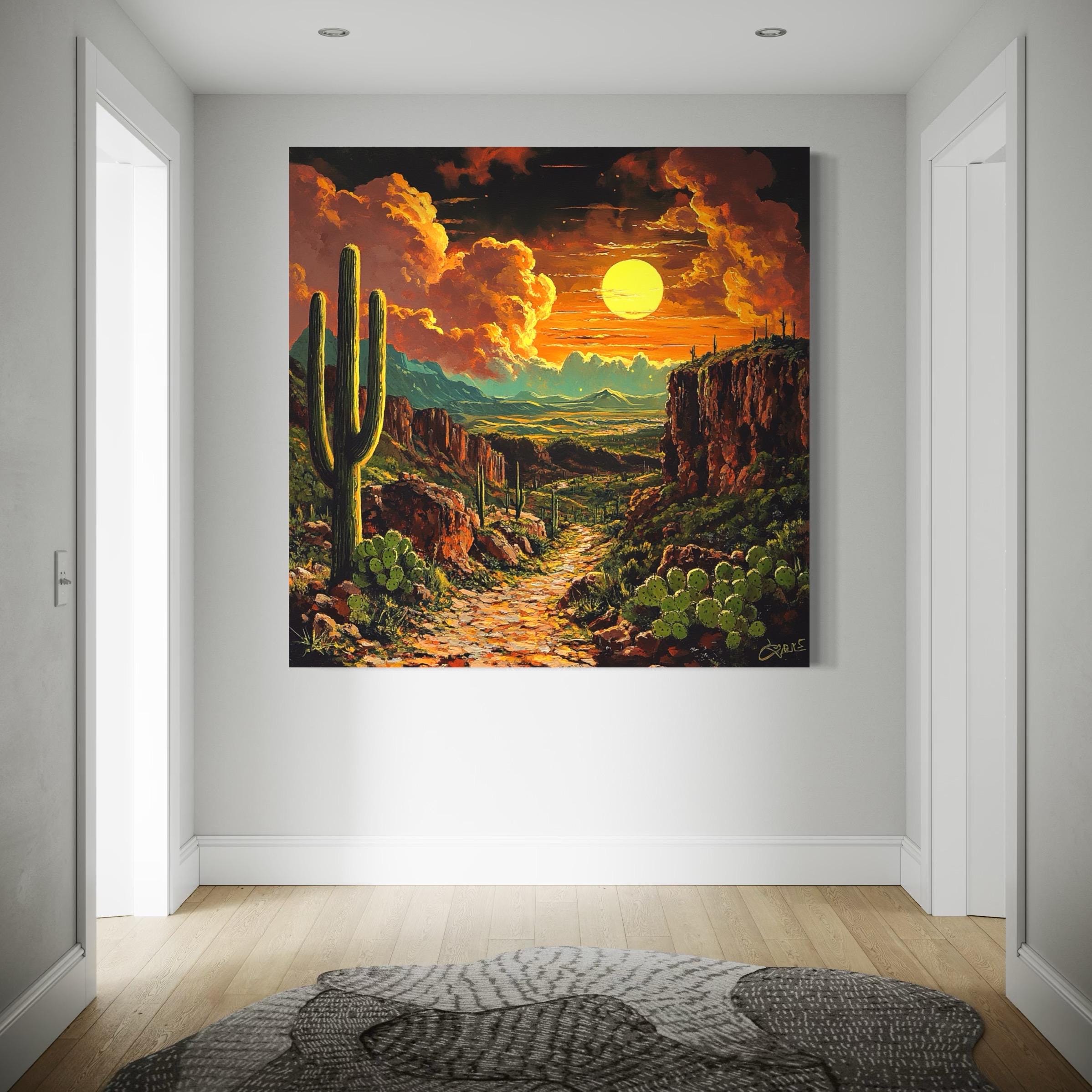 Southwestern Landscape Art - Arizona Desert Sunset Print, Western Cowboy Wall Art, Texas Art, Mexico Art, Arizona Art, Ranch Themed Decor