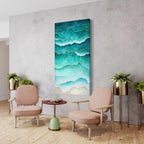 Ocean Wave Wall Art - Coastal Beach Canvas, Abstract Sea Foam Print, Abstract Seaside Decor, Large Turquoise Water Painting, Coastal Artwork