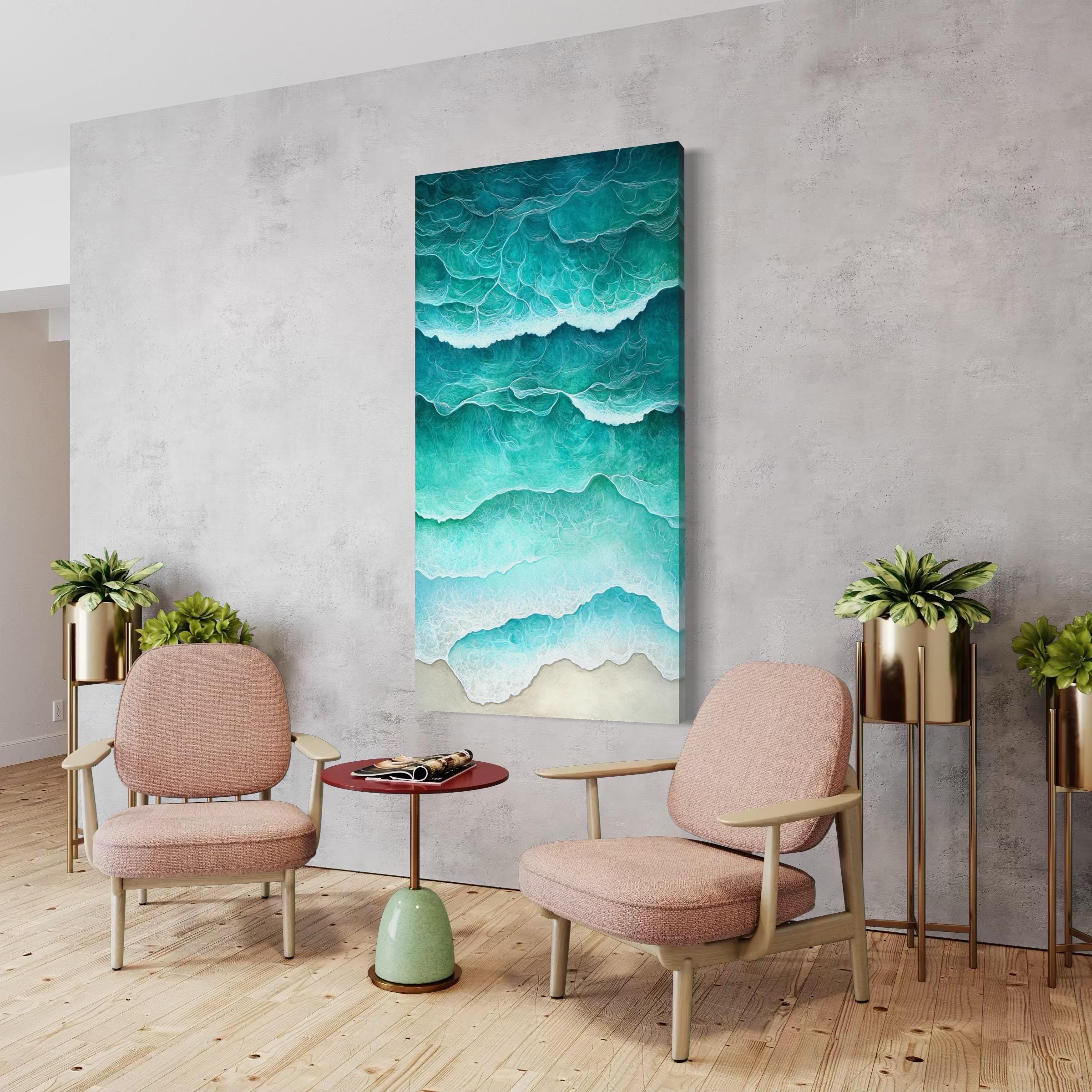 Ocean Wave Wall Art - Coastal Beach Canvas, Abstract Sea Foam Print, Abstract Seaside Decor, Large Turquoise Water Painting, Coastal Artwork