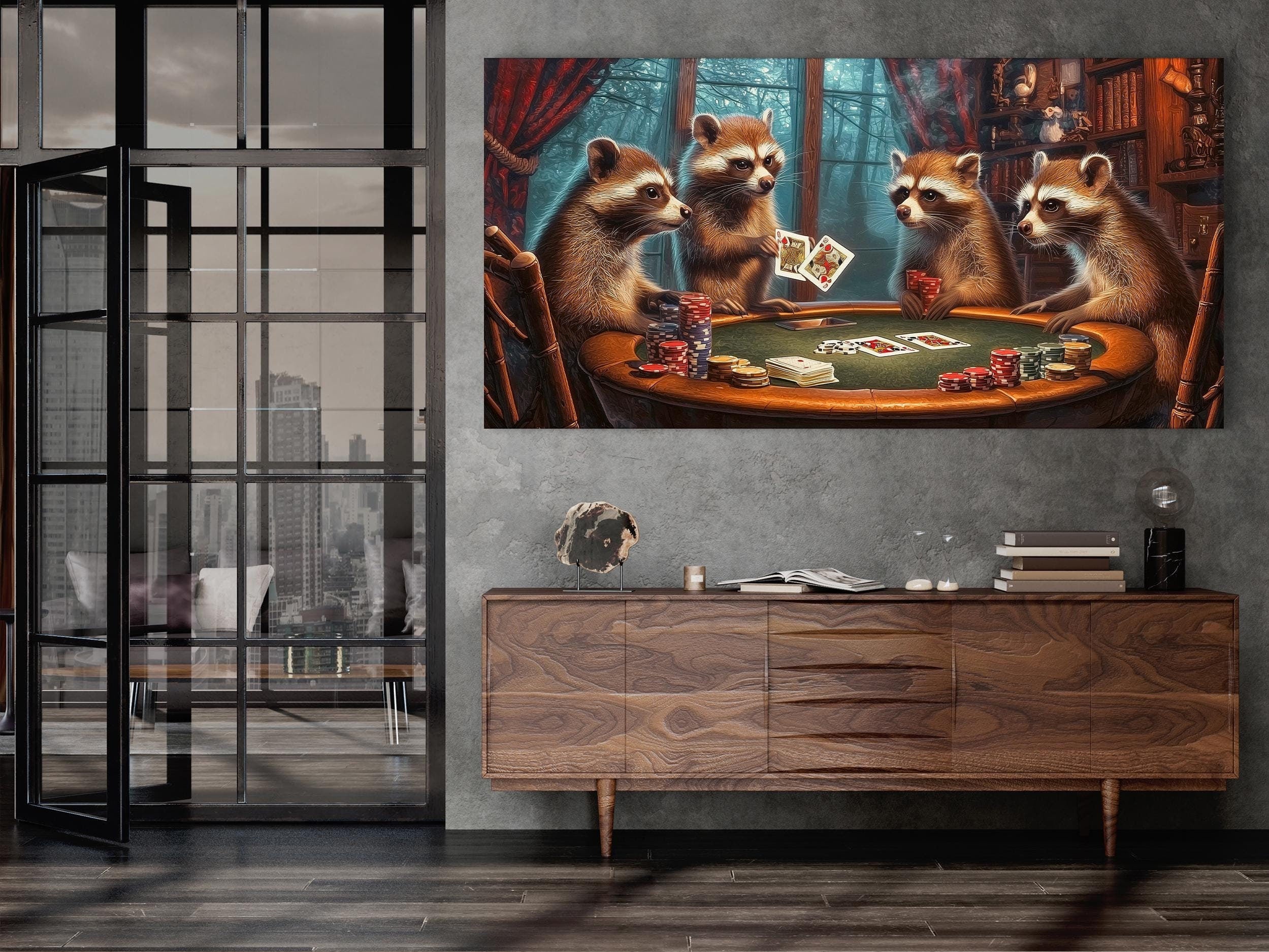 Raccoon Poker Wall Art Raccoon Canvas Print Poker Artwork Raccoon Poster Poker Art Print Canvas Wall Art Man Cave Gift Idea