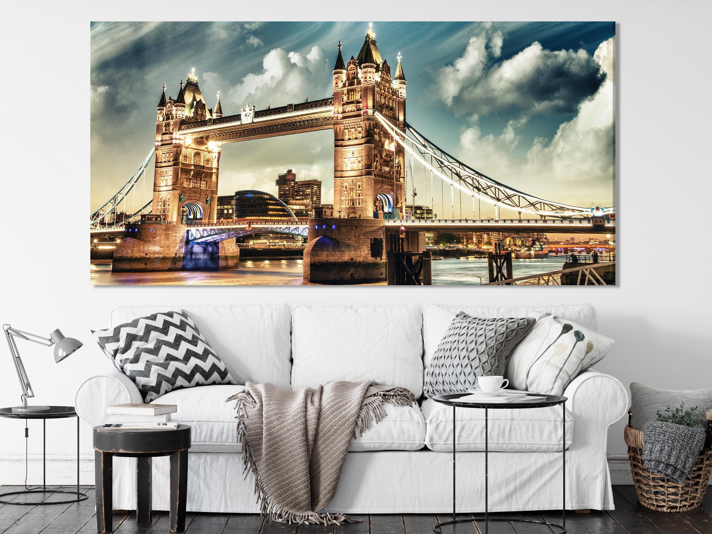 London Tower Bridge Canvas Print, 3-Panel London Wall Art, UK Landmark Wall Decor, London Bridge Art Print, Office Wall Decor London Artwork