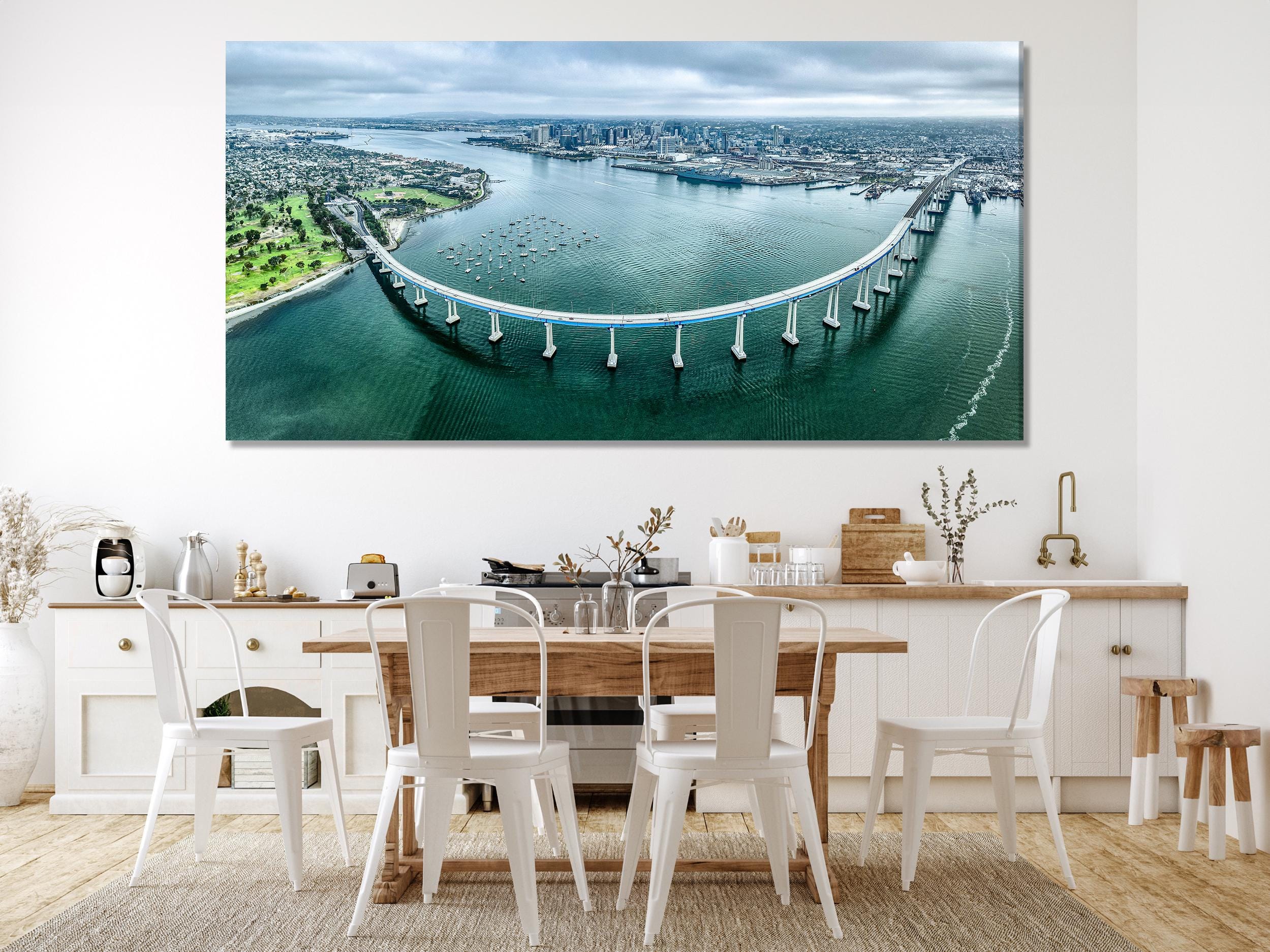 San Diego Coronado Bridge Canvas Print, Large Coastal Cityscape Wall Art, Scenic Aerial Bridge Artwork, Modern Urban Art Print Wall Decor