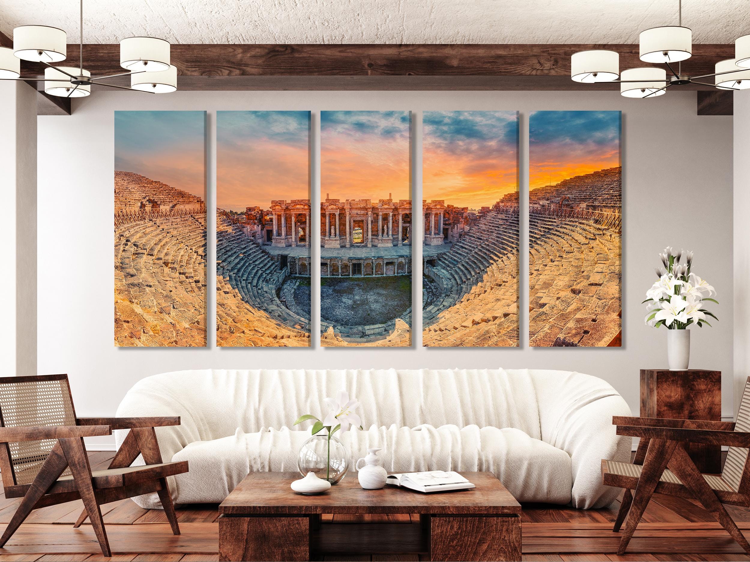 Hierapolis Amphitheater Canvas Print, Ancient Architecture Wall Art, Home Gift Idea, Sunset over Pamukkale, Large Turkish Heritage Decor,