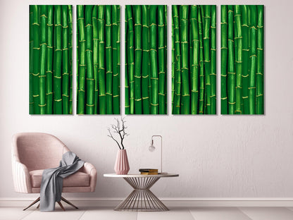 Bamboo Forest Canvas Five‑panel bright green bamboo wall art