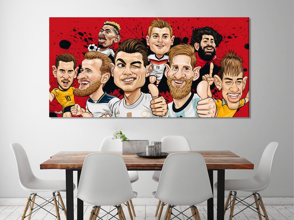 Fußballlegenden, Karikatur, Wandkunst, Fußballstars, Leinwanddruck, einzigartige Fußball-Geschenkidee, Cartoon-Fußball-Wanddekoration, Geschenkidee für Fans