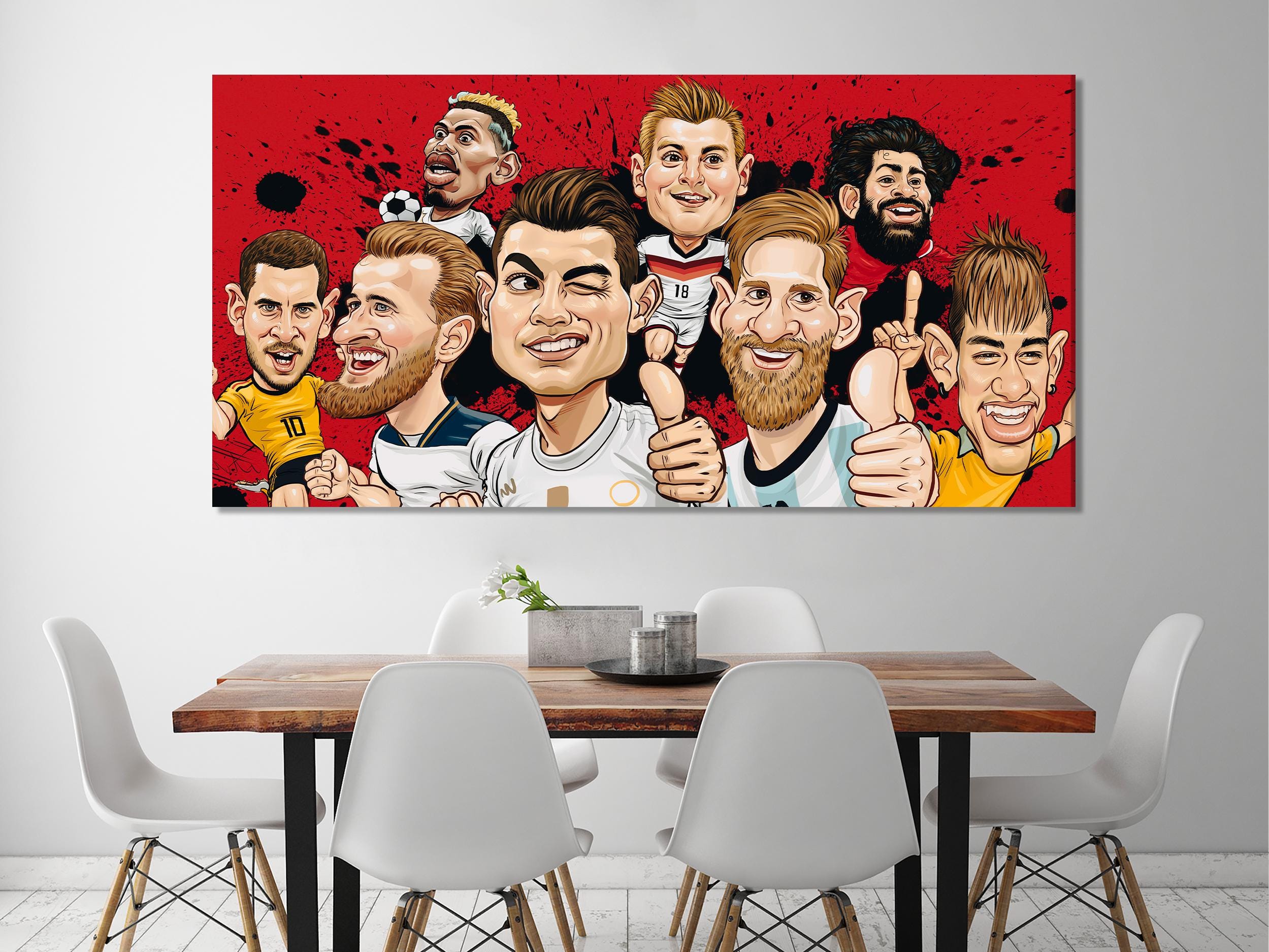 Fußballlegenden, Karikatur, Wandkunst, Fußballstars, Leinwanddruck, einzigartige Fußball-Geschenkidee, Cartoon-Fußball-Wanddekoration, Geschenkidee für Fans