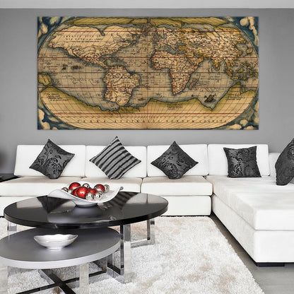 Vintage Weltkarte Wandkunst - Rustikale Büro-Wanddekoration, Weltkarte Leinwanddruck, extra große Wandkunst für Zuhause &amp; Büro Wanddekoration