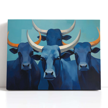 Abstract Blue Longhorn Cattle - Canvas Print - Artoholica Ready to Hang Canvas Print