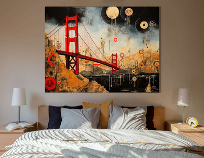 Abstract Celestial Golden Gate Bridge - Canvas Print - Artoholica Ready to Hang Canvas Print