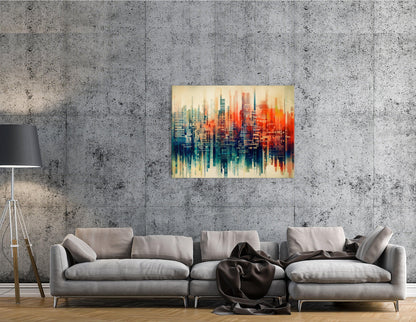 Abstract City Skyline in Light Cyan, Red and Amber - Canvas Print - Artoholica Ready to Hang Canvas Print