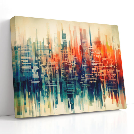 Abstract City Skyline in Light Cyan, Red and Amber - Canvas Print - Artoholica Ready to Hang Canvas Print