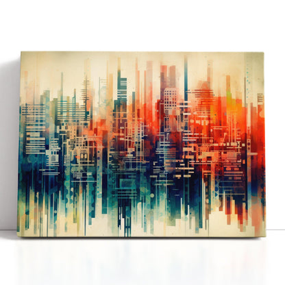 Abstract City Skyline in Light Cyan, Red and Amber - Canvas Print - Artoholica Ready to Hang Canvas Print