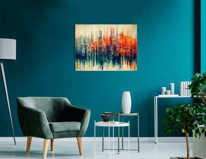 Abstract City Skyline in Light Cyan, Red and Amber - Canvas Print - Artoholica Ready to Hang Canvas Print