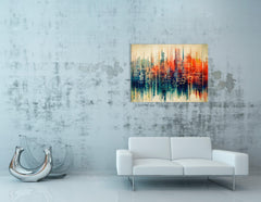 Abstract City Skyline in Light Cyan, Red and Amber - Canvas Print - Artoholica Ready to Hang Canvas Print