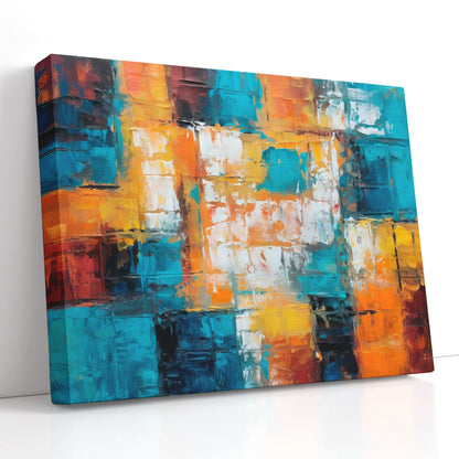 Abstract Cubism Fusion of Turquoise & Orange - Canvas Print - Artoholica Ready to Hang Canvas Print