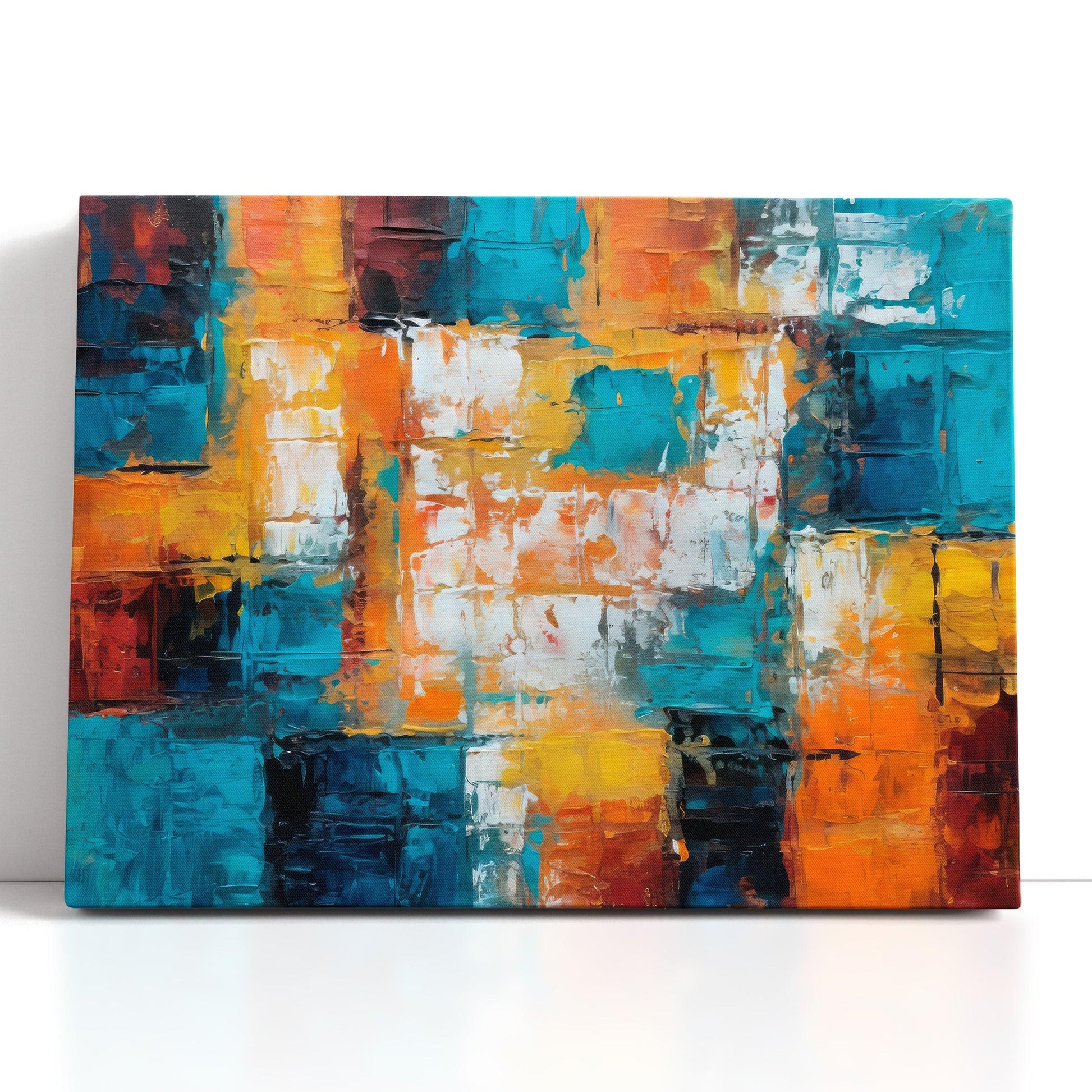 Abstract Cubism Fusion of Turquoise & Orange - Canvas Print - Artoholica Ready to Hang Canvas Print