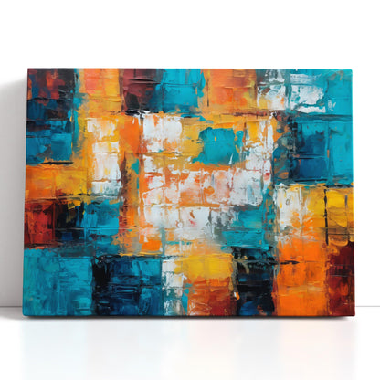 Abstract Cubism Fusion of Turquoise & Orange - Canvas Print - Artoholica Ready to Hang Canvas Print