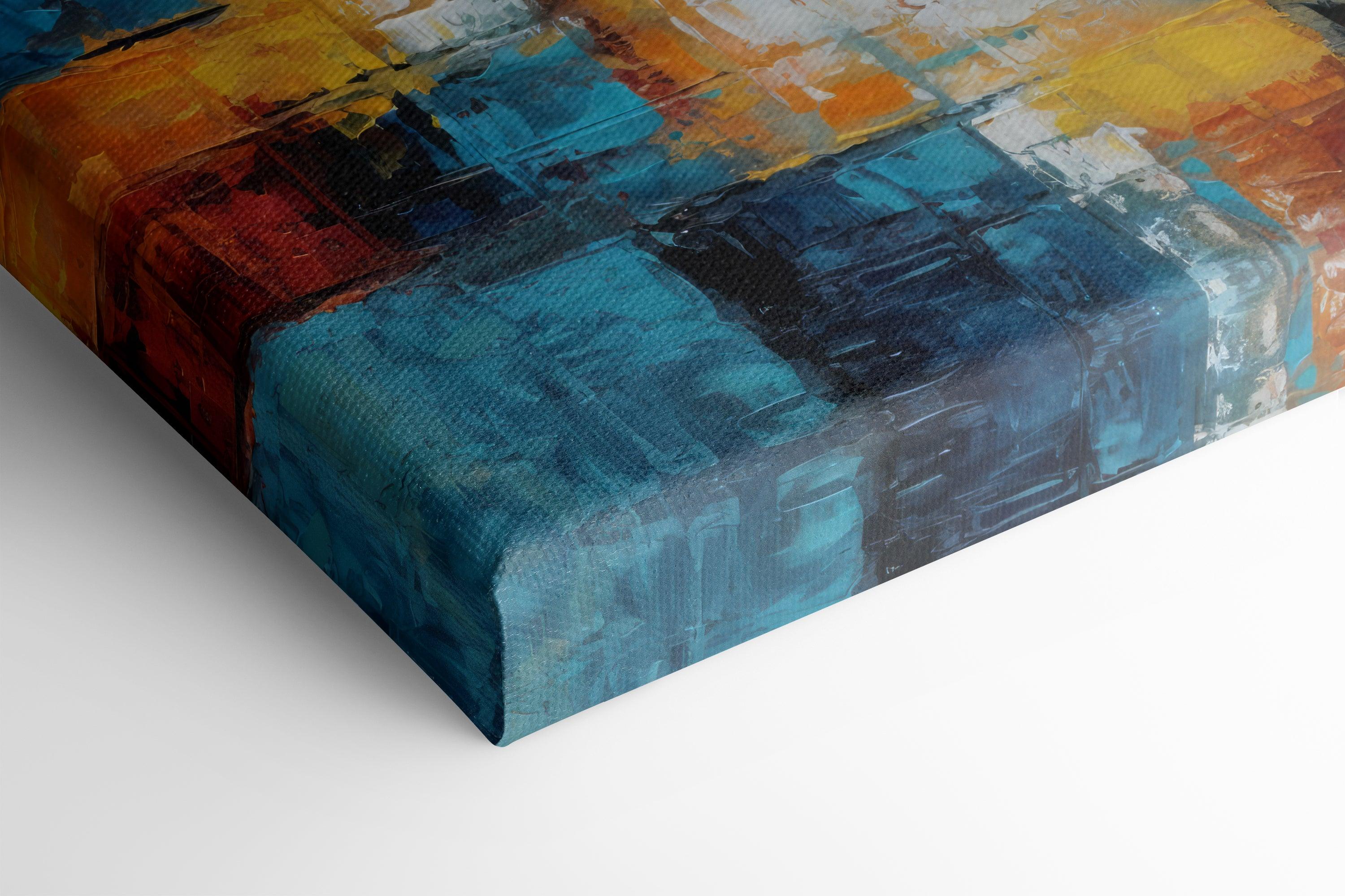 Abstract Cubism Fusion of Turquoise & Orange - Canvas Print - Artoholica Ready to Hang Canvas Print