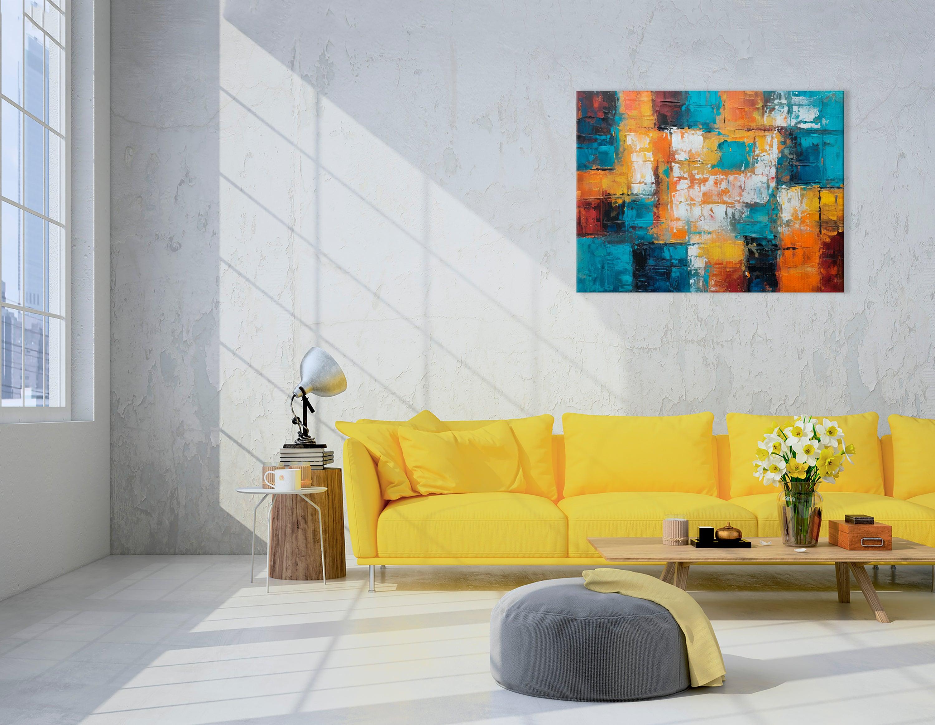 Abstract Cubism Fusion of Turquoise & Orange - Canvas Print - Artoholica Ready to Hang Canvas Print