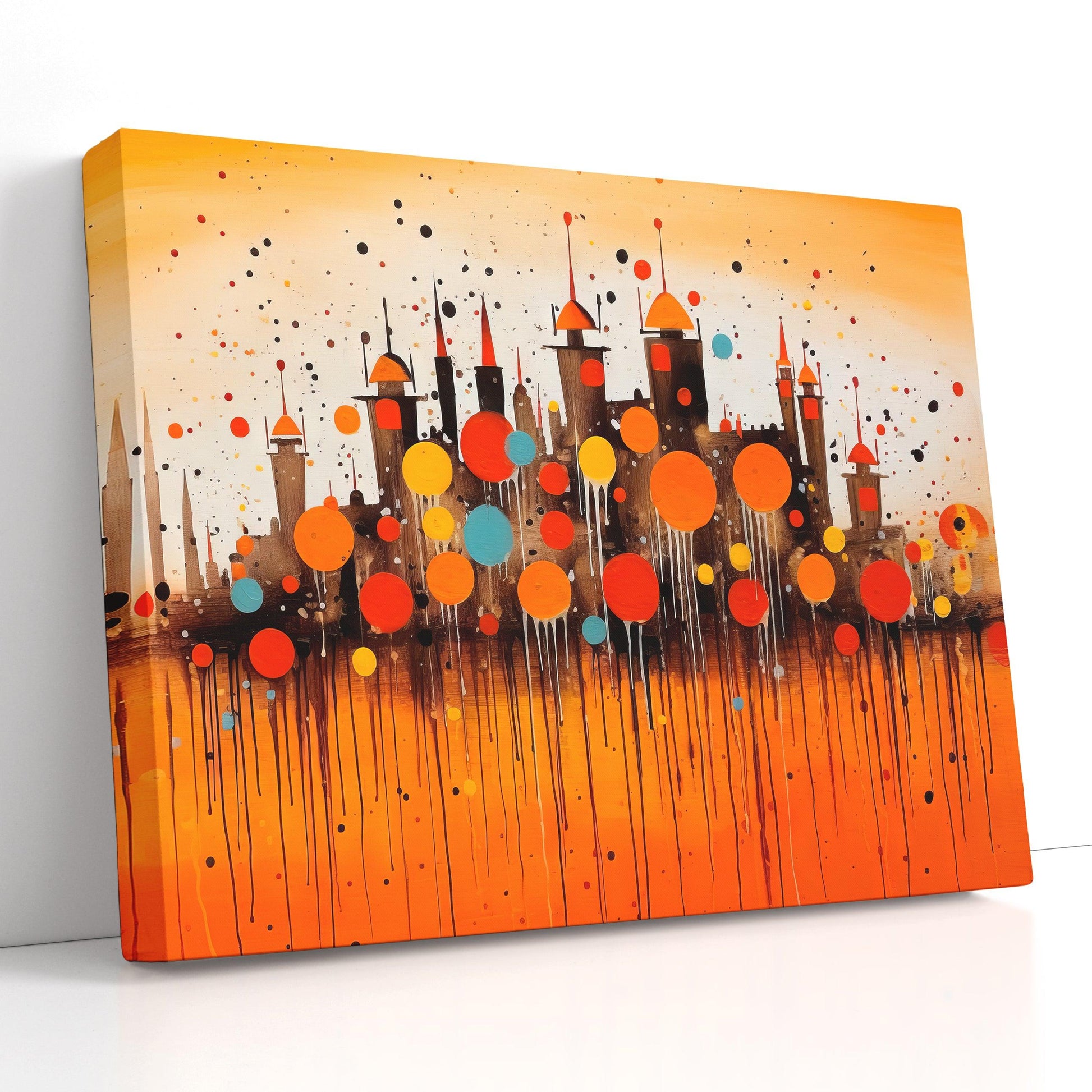 Abstract Fairytale City Skyline in Orange Tones - Canvas Print - Artoholica Ready to Hang Canvas Print