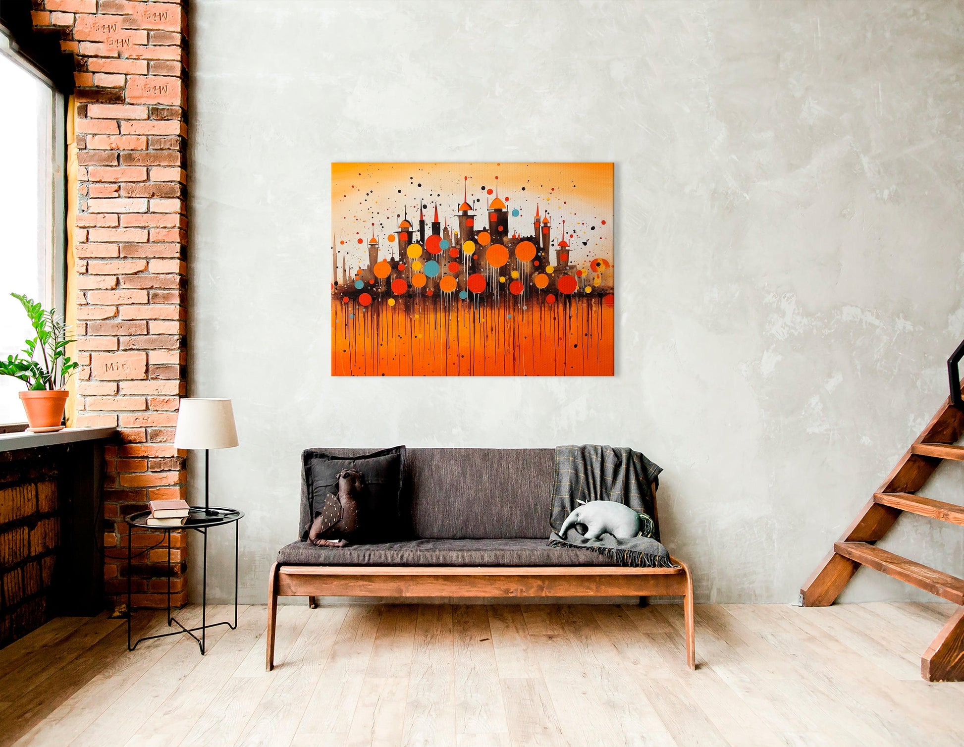 Abstract Fairytale City Skyline in Orange Tones - Canvas Print - Artoholica Ready to Hang Canvas Print