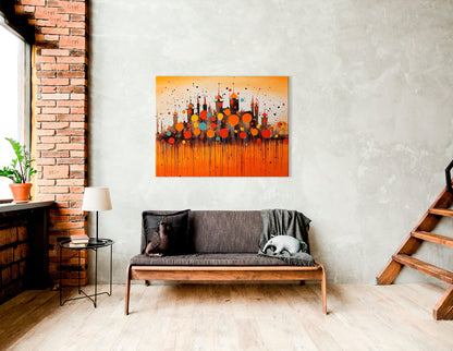 Abstract Fairytale City Skyline in Orange Tones - Canvas Print - Artoholica Ready to Hang Canvas Print