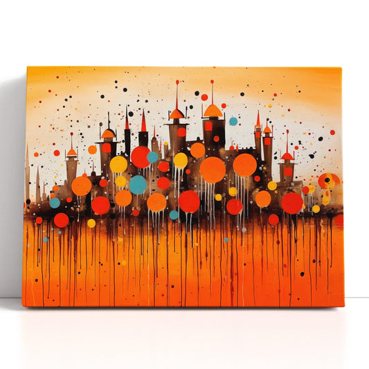 Abstract Fairytale City Skyline in Orange Tones - Canvas Print - Artoholica Ready to Hang Canvas Print