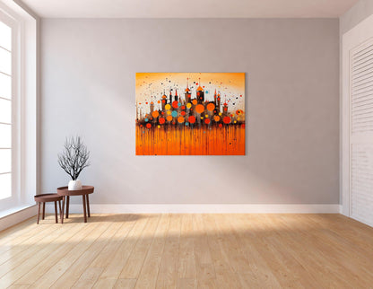 Abstract Fairytale City Skyline in Orange Tones - Canvas Print - Artoholica Ready to Hang Canvas Print