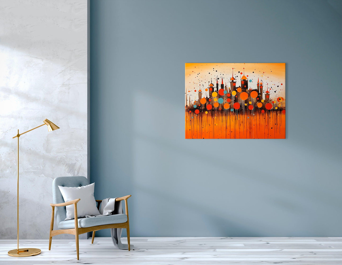 Abstract Fairytale City Skyline in Orange Tones - Canvas Print - Artoholica Ready to Hang Canvas Print