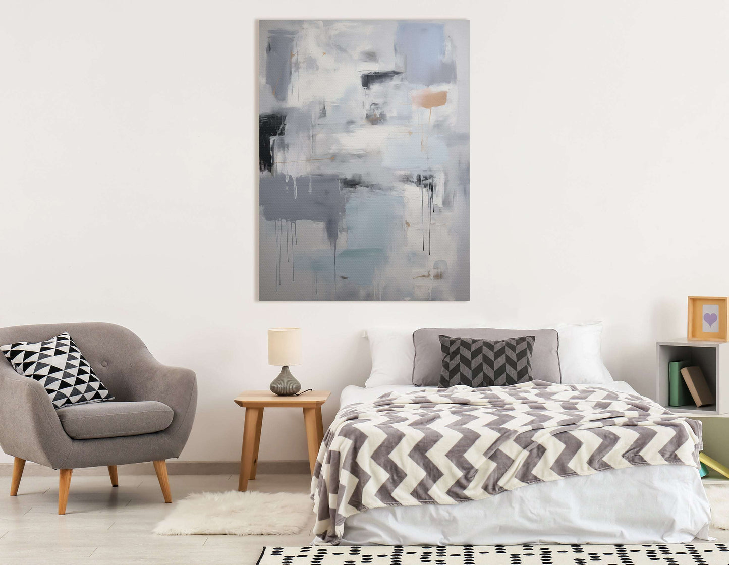 Abstract Grays and Whites with Blue Accents - Canvas Print - Artoholica Ready to Hang Canvas Print