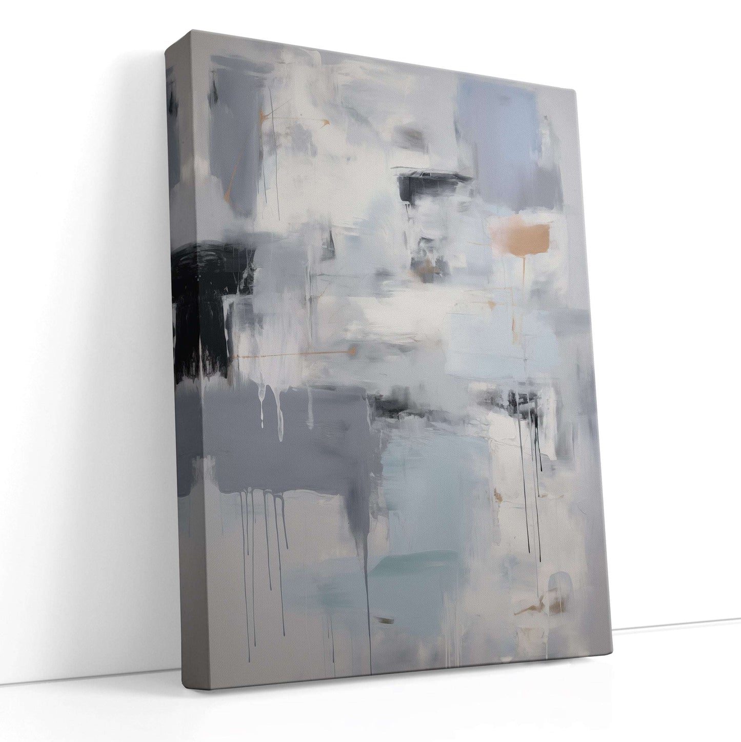 Abstract Grays and Whites with Blue Accents - Canvas Print - Artoholica Ready to Hang Canvas Print