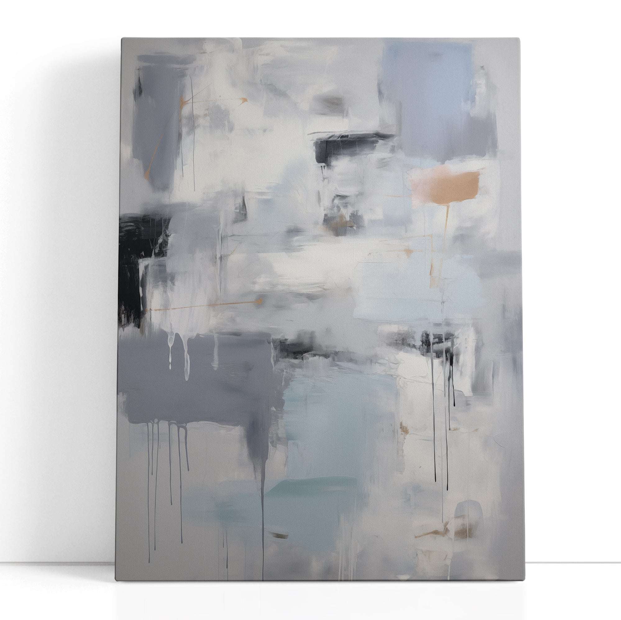 Abstract Grays and Whites with Blue Accents - Canvas Print - Artoholica Ready to Hang Canvas Print
