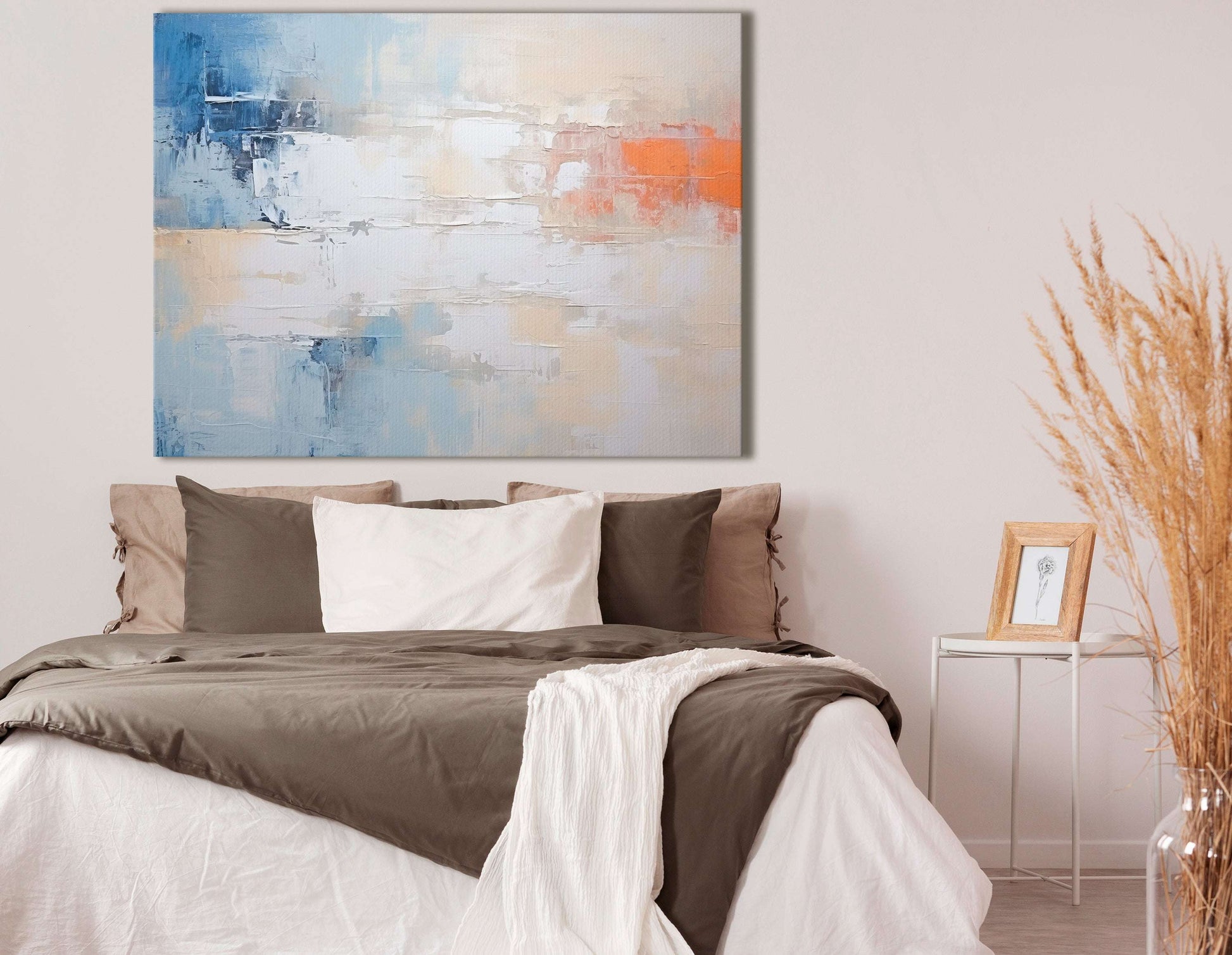 Abstract Harmony of Blue, Orange, and White - Canvas Print - Artoholica Ready to Hang Canvas Print