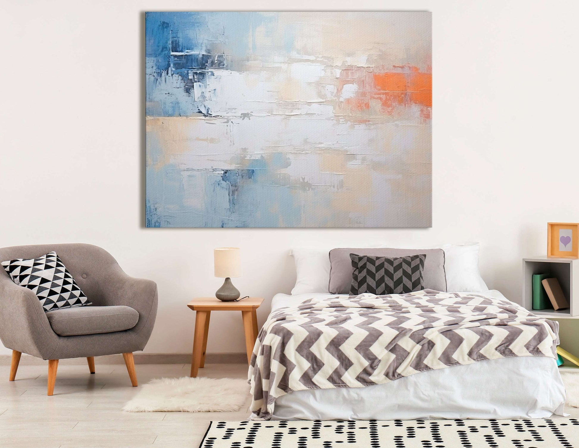 Abstract Harmony of Blue, Orange, and White - Canvas Print - Artoholica Ready to Hang Canvas Print