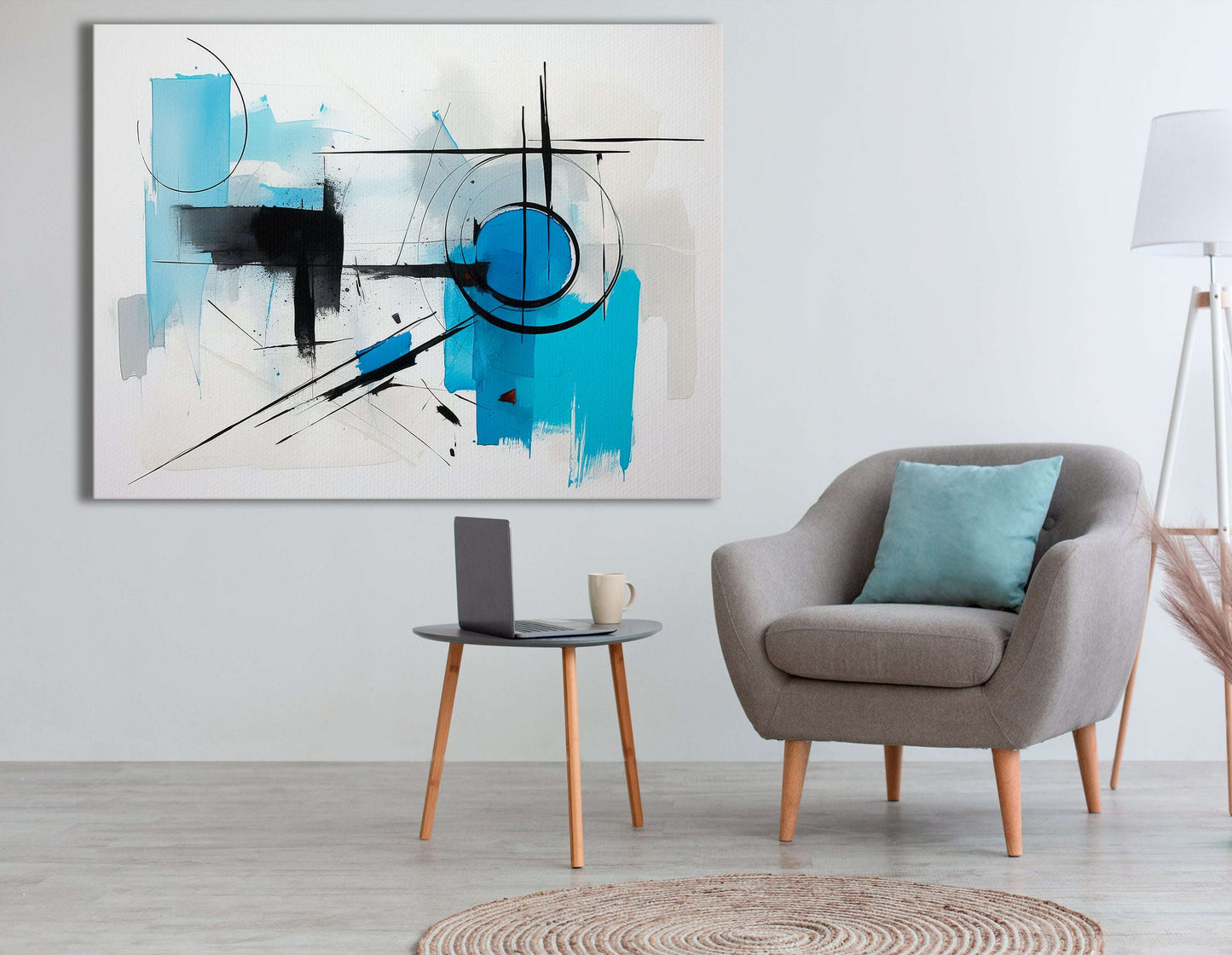 Abstract Ink Fusion of Light Blue and Black - Canvas Print - Artoholica Ready to Hang Canvas Print