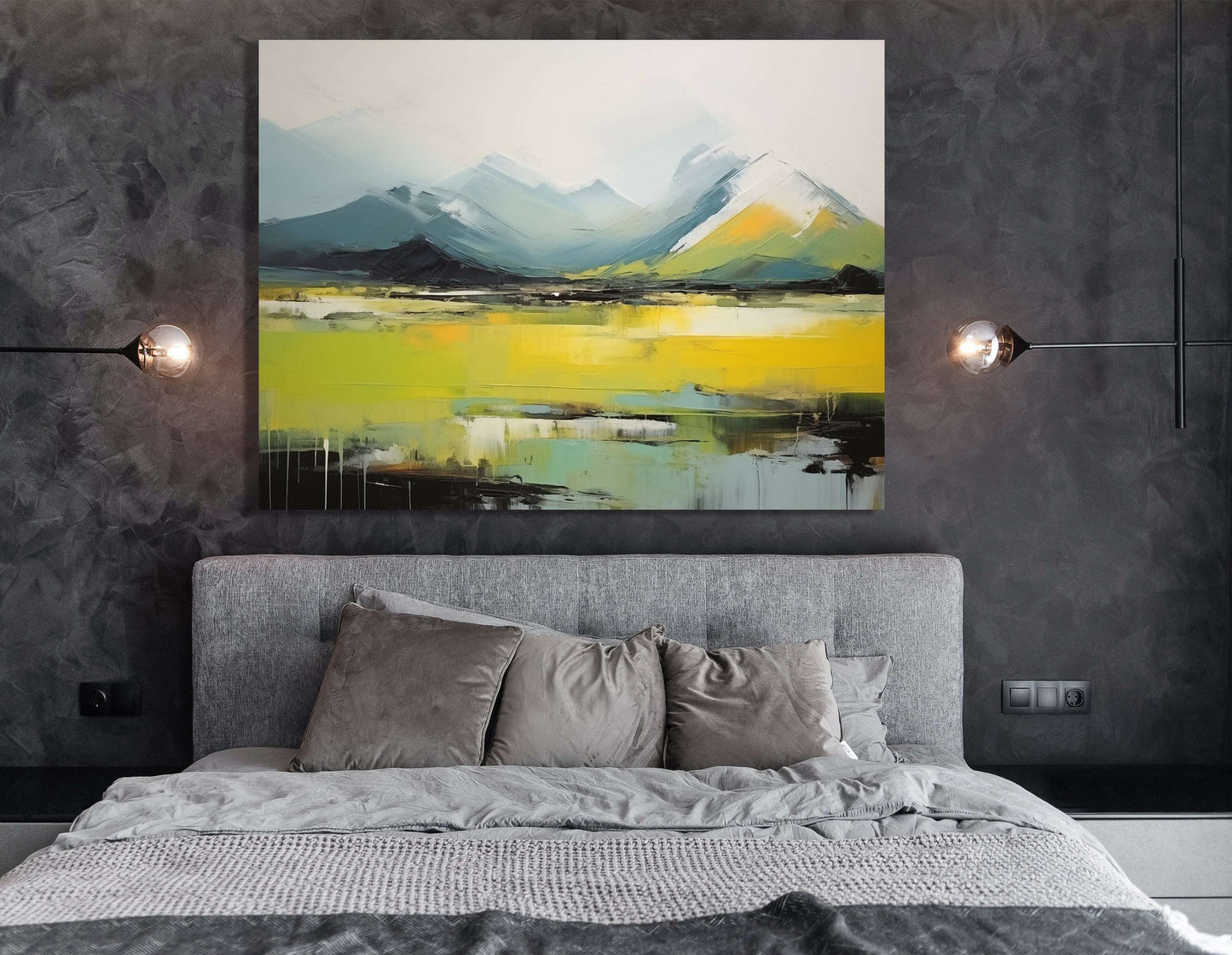 Abstract Mountain Landscape in White, Green, and Yellow - Canvas Print - Artoholica Ready to Hang Canvas Print