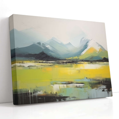 Abstract Mountain Landscape in White, Green, and Yellow - Canvas Print - Artoholica Ready to Hang Canvas Print