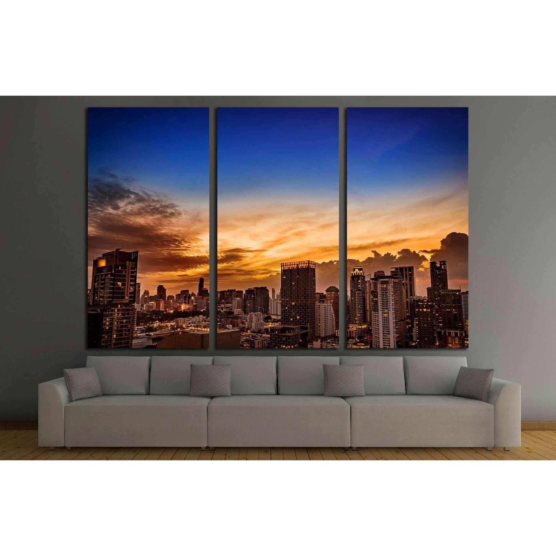 abstract urban skyline cityscape on twilight time №2720 Ready to Hang Canvas PrintCanvas art arrives ready to hang, with hanging accessories included and no additional framing required. Every canvas print is hand-crafted, made on-demand at our workshop an