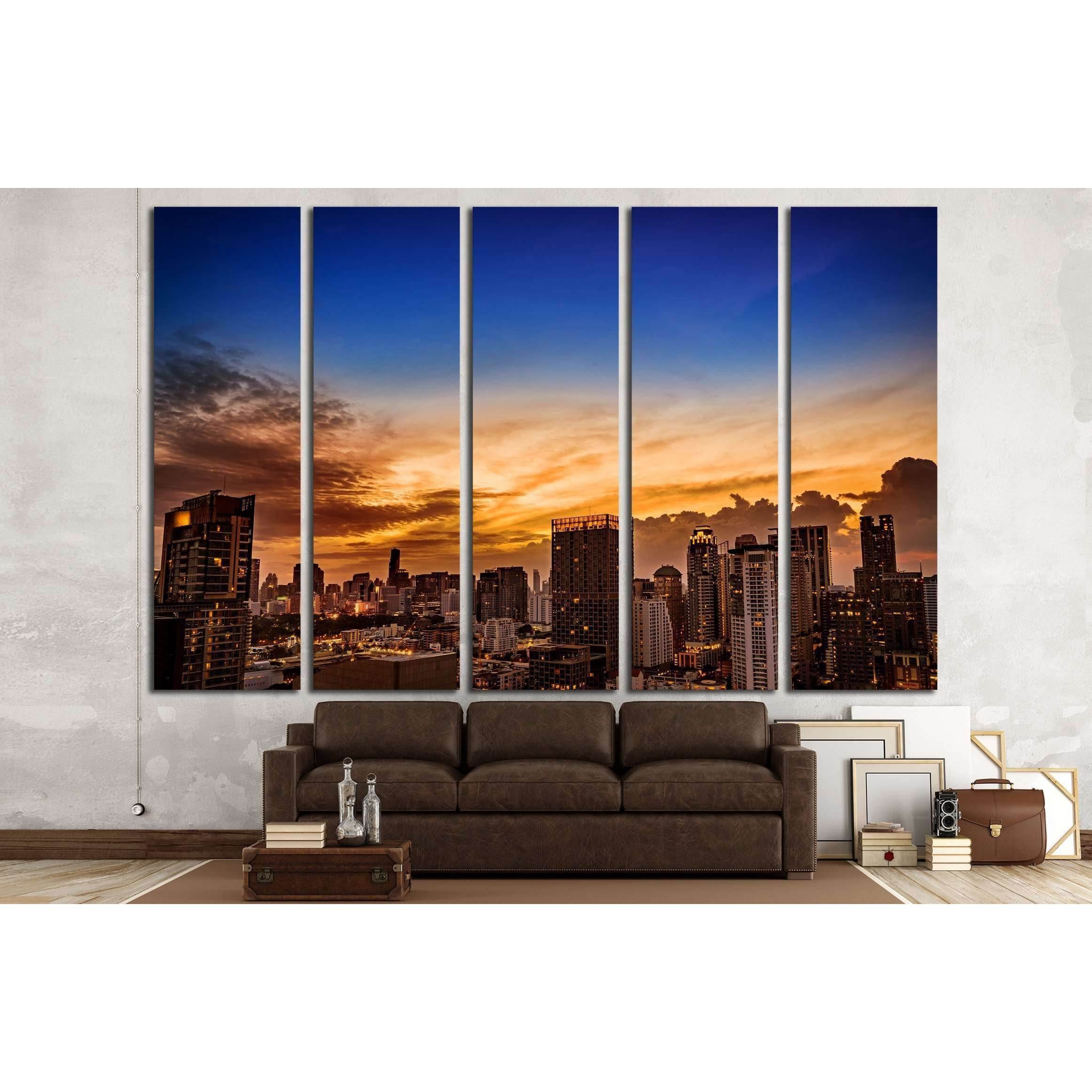 abstract urban skyline cityscape on twilight time №2720 Ready to Hang Canvas PrintCanvas art arrives ready to hang, with hanging accessories included and no additional framing required. Every canvas print is hand-crafted, made on-demand at our workshop an
