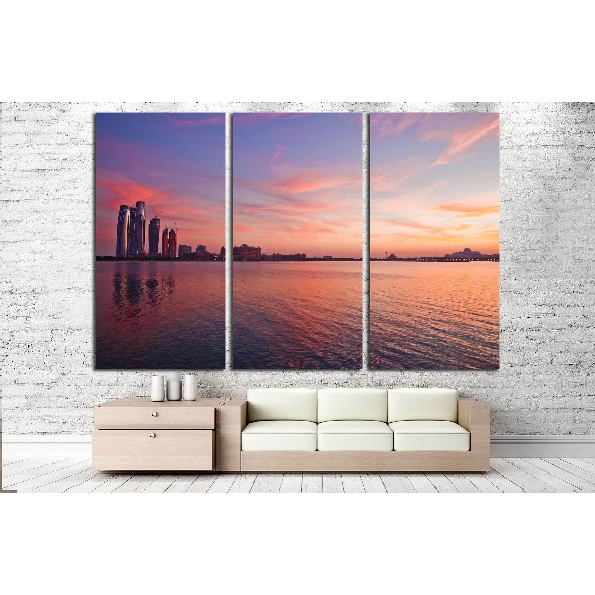 Abu Dhabi skyline at the sunset №2964 Ready to Hang Canvas PrintCanvas art arrives ready to hang, with hanging accessories included and no additional framing required. Every canvas print is hand-crafted, made on-demand at our workshop and expertly stretch