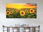 Sunflower Field Canvas Print, Sunset Landscape Wall Art, Bright Floral Decor, Large 3 Panel Sunflower Artwork, Vibrant Nature Canvas Print