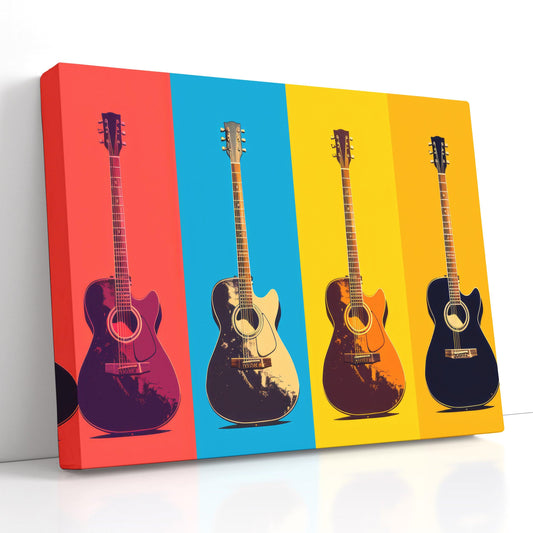 Acoustic Guitars in Pop Art Style - Canvas Print - Artoholica Ready to Hang Canvas Print