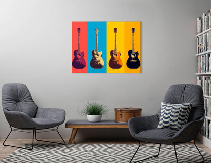 Acoustic Guitars in Pop Art Style - Canvas Print - Artoholica Ready to Hang Canvas Print