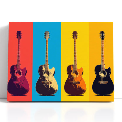 Acoustic Guitars in Pop Art Style - Canvas Print - Artoholica Ready to Hang Canvas Print