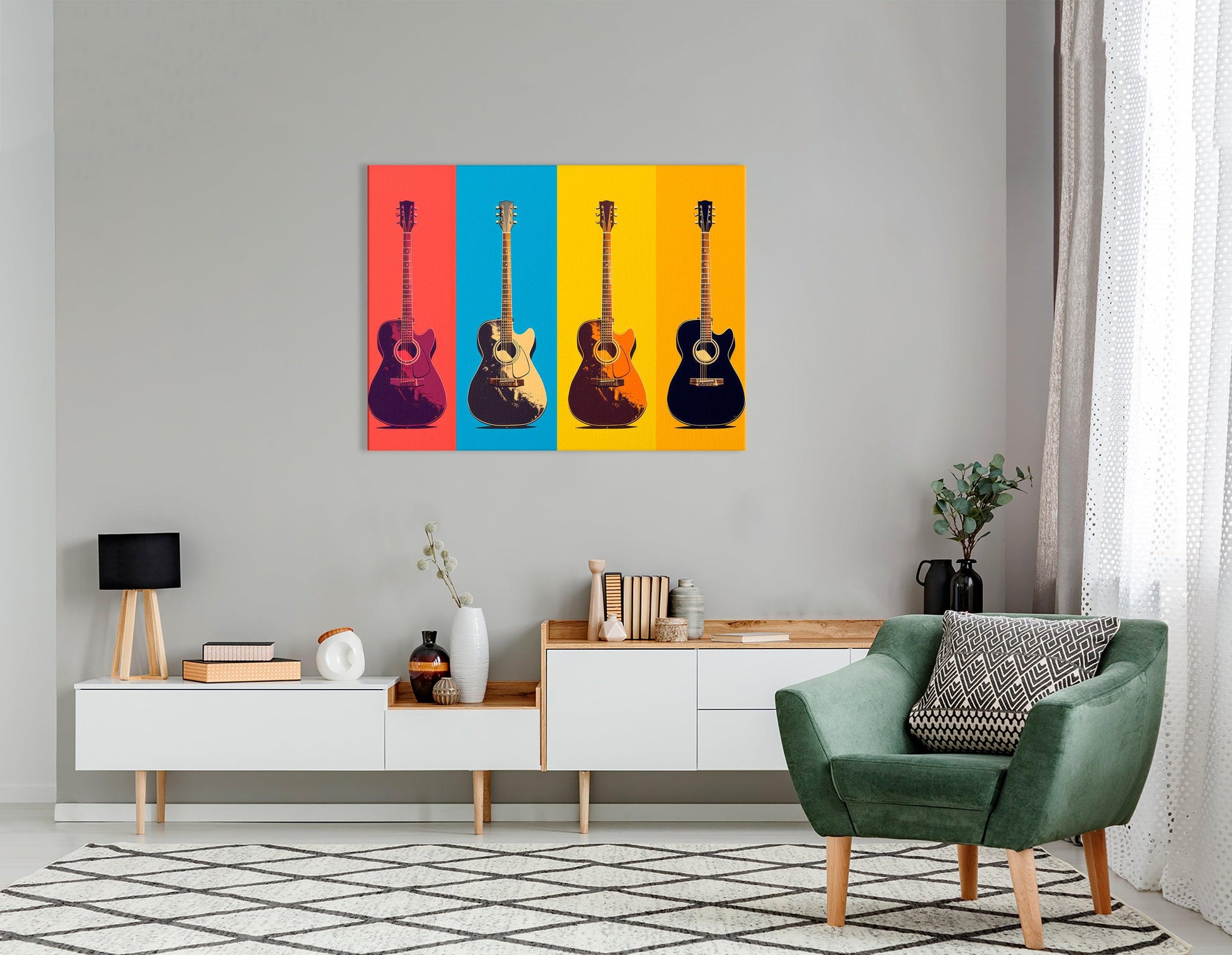 Acoustic Guitars in Pop Art Style - Canvas Print - Artoholica Ready to Hang Canvas Print