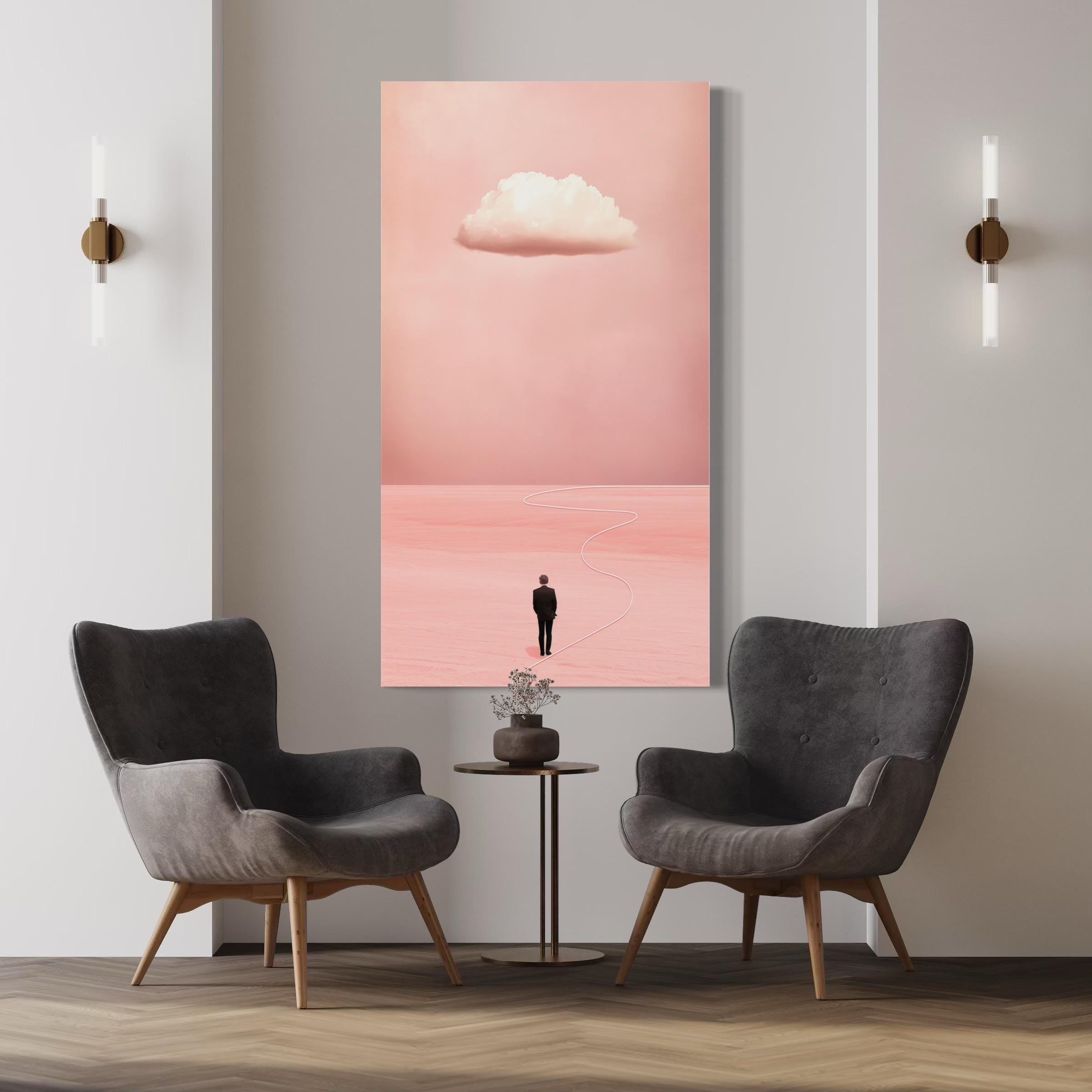 Blush Pink Cloud Wall Art - Minimalist Surreal Print Over the Bed Decor, Peach Abstract Artwork for Bedroom, Dreamy Above Bed Cloud Wall Art