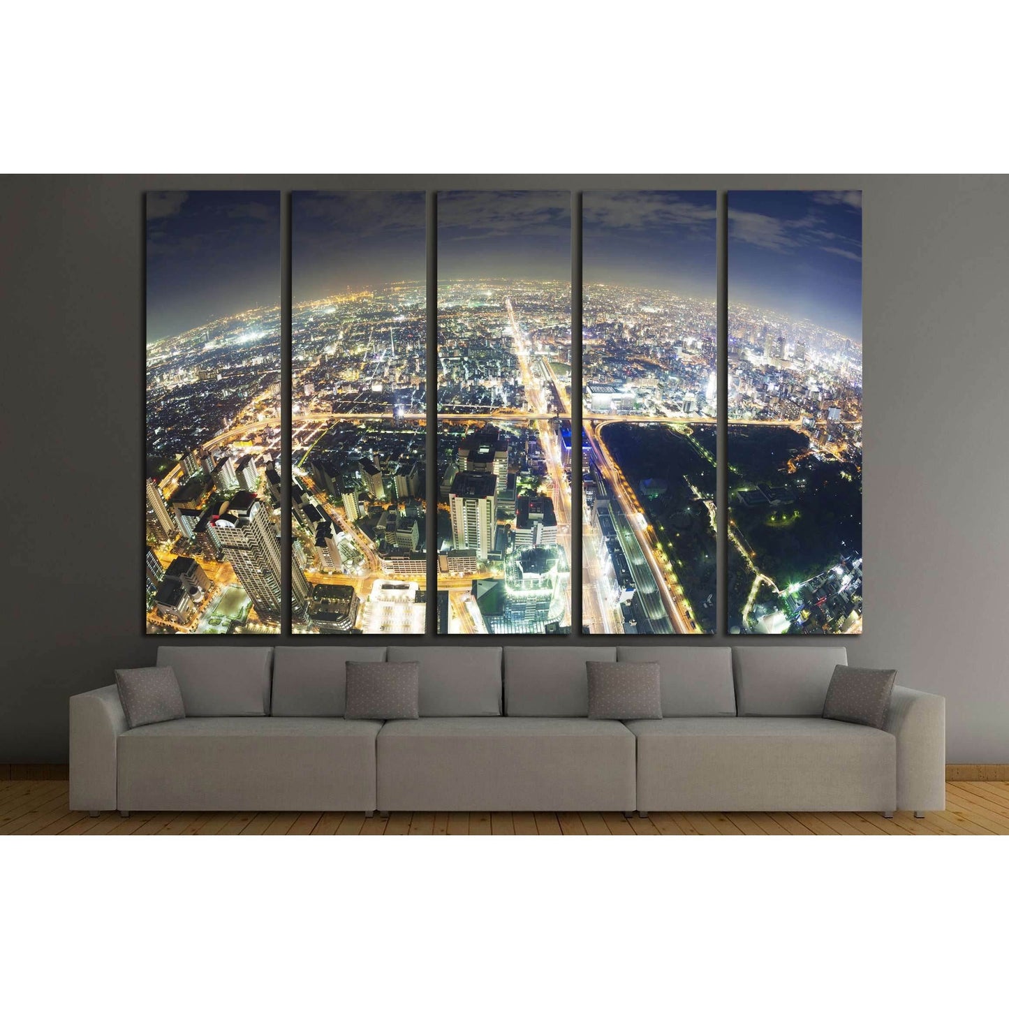 Aerial fisheye view of buildings in Osaka in Japan at night №2658 Ready to Hang Canvas PrintCanvas art arrives ready to hang, with hanging accessories included and no additional framing required. Every canvas print is hand-crafted, made on-demand at our w